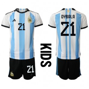 Argentina Paulo Dybala #21 babykläder Hemmatröja barn VM 2022 Korta ärmar (+ Korta byxor)